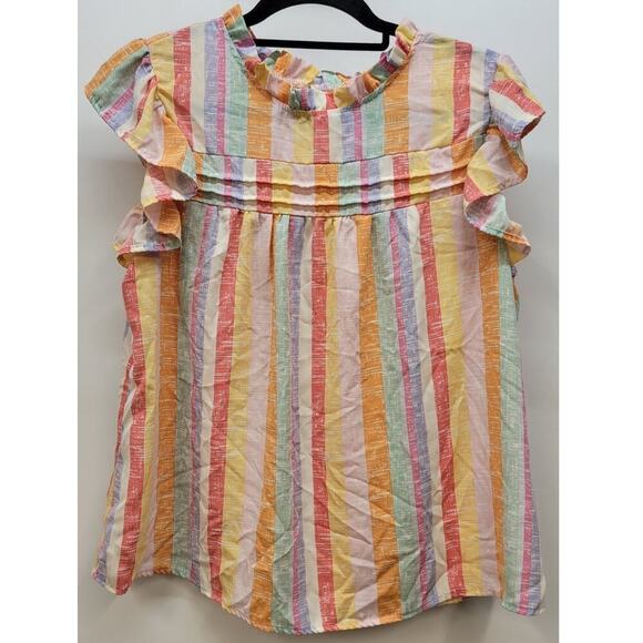 Ruffle Trim Neckline Tank Tops Sleeveless Chiifon Shirts Blouses - Picture 1 of 6